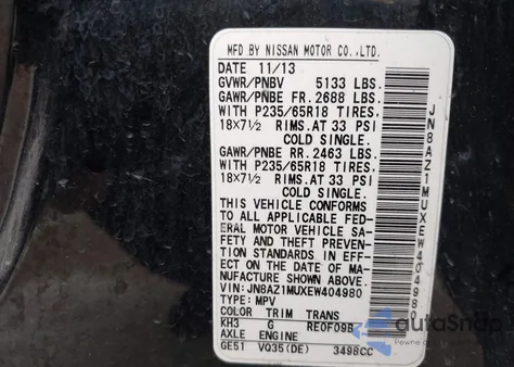 2014 Nissan Murano Sv from USA, damaged, VIN JN8AZ1MUXEW404980
